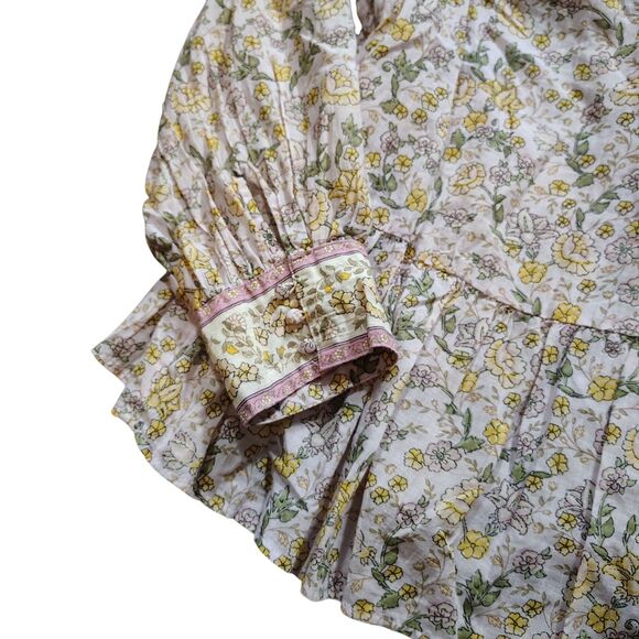 Floral Boho Prairie Peplum Tunic Top Women’s Size Large Lavender Flowy Blouse - Picture 4 of 11